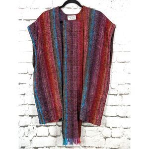 VINTAGE ELIZABETH JENKINS Woven Knit Belted Vest Bohemian Taos Artsy Size L/XL